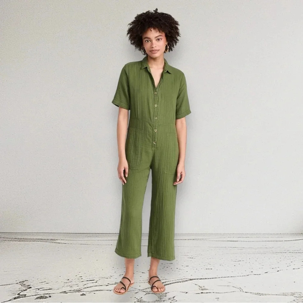 VELVET by Graham & Spencer Elia Cotton Gauze Jumpsuit in Clover Size L